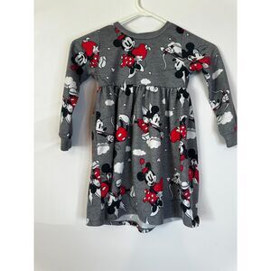 Disney Minnie Mouse Shirt Toddler Girls 4T Long Sleeve Gray Red Hearts Tunic